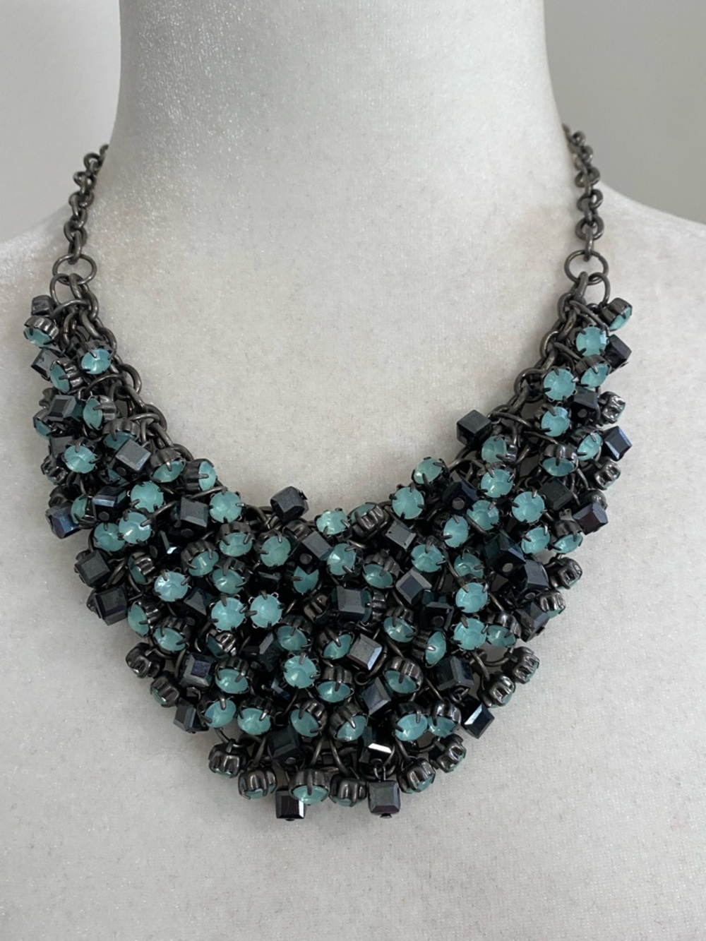 Aqua Mint Rhinestone Cluster Choker Necklace Goth Glam Edgy Whimsigoth Victorian